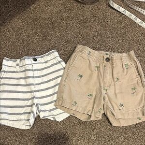 Janie and Jack Striped White and Palm Print Tan Kids Shorts